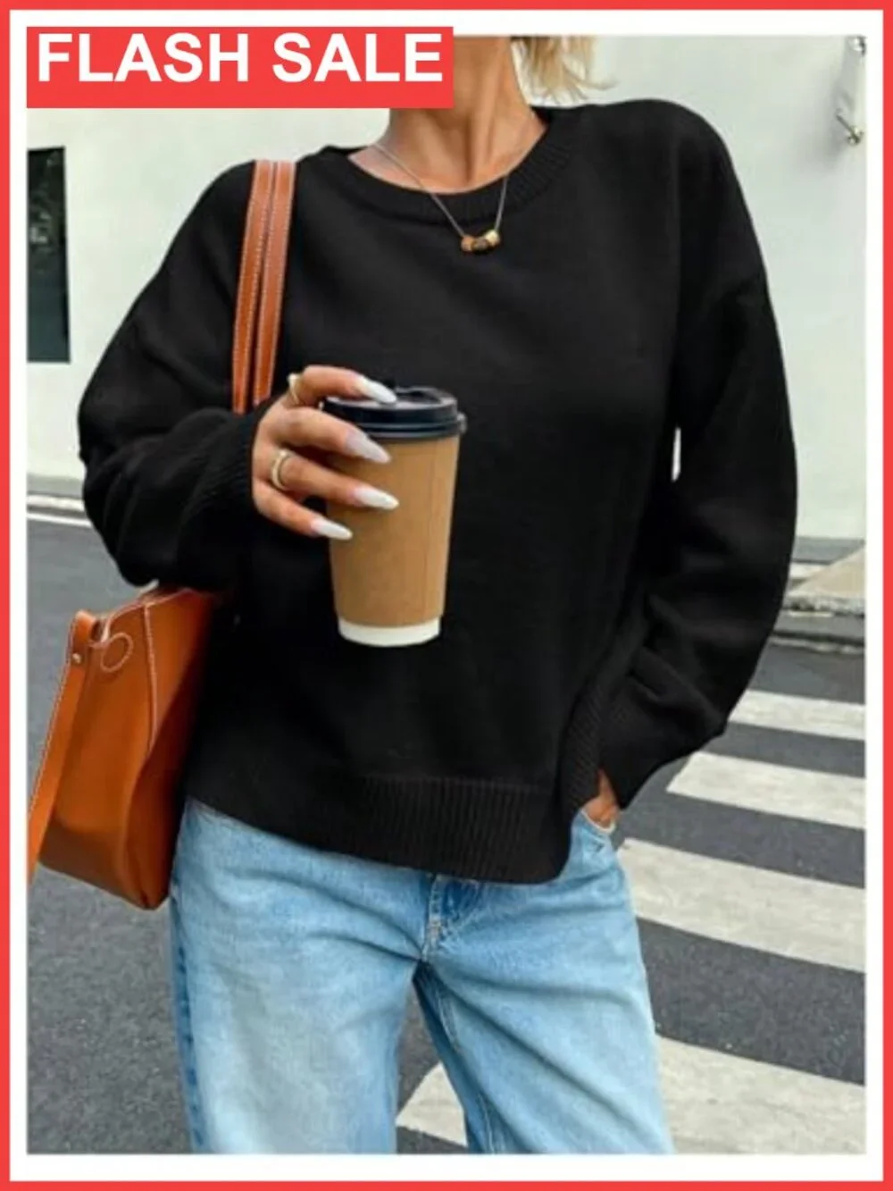Oversized Long Sleeve Crewneck Knit Pullover Sweater